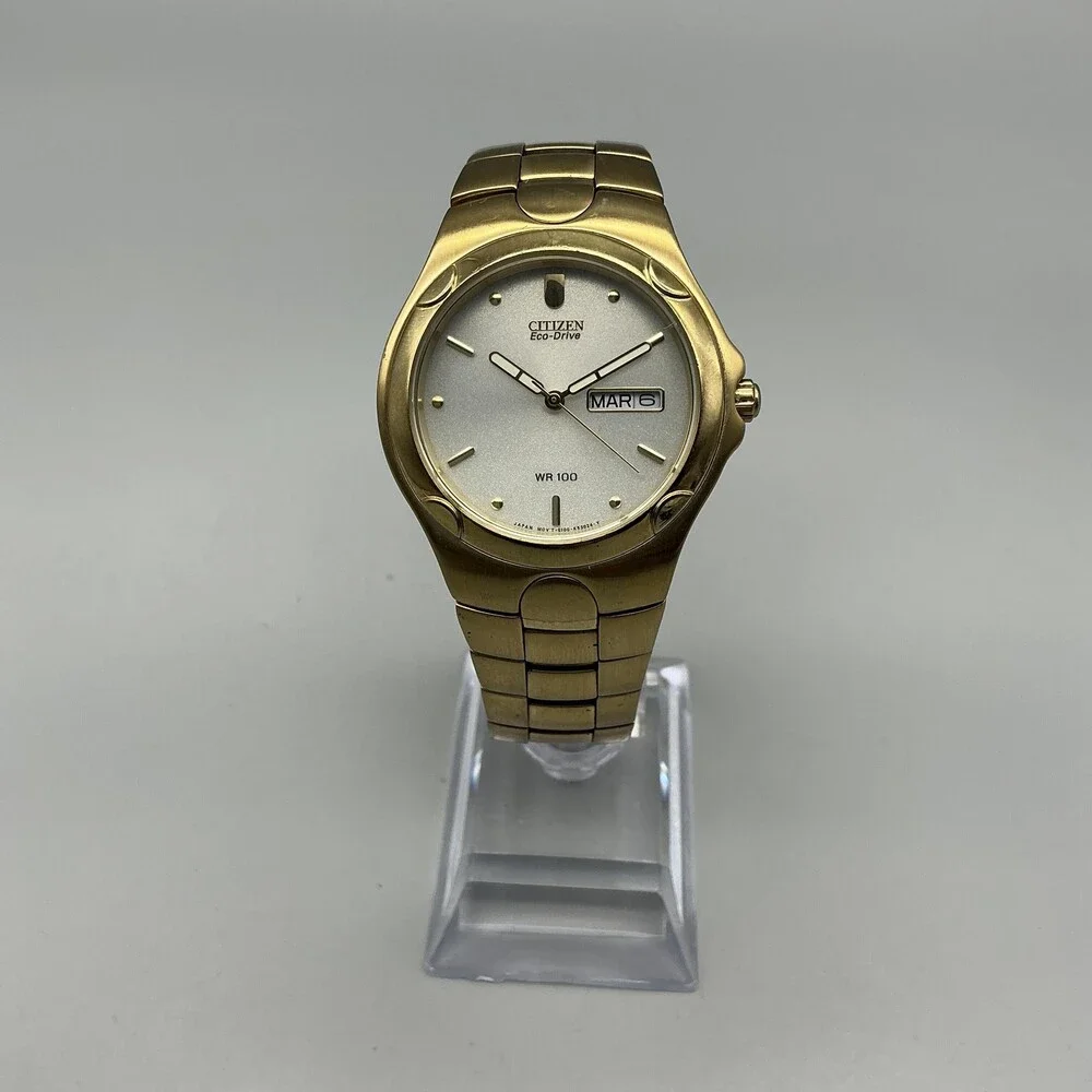 Citizen Eco-Drive Mens Watch 36mm Gold Tone Day Date Solar 7.25